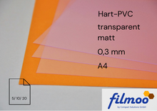 Laden Sie das Bild in den Galerie-Viewer, Hart-PVC | A4 | 0,3 mm | transparent | matt | Bastelfolie