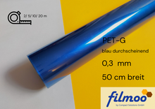Laden Sie das Bild in den Galerie-Viewer, PET-G | Meterware | 0,3 mm | 50cm | blau durchscheinend | Tiefziehfolie | Thermoform
